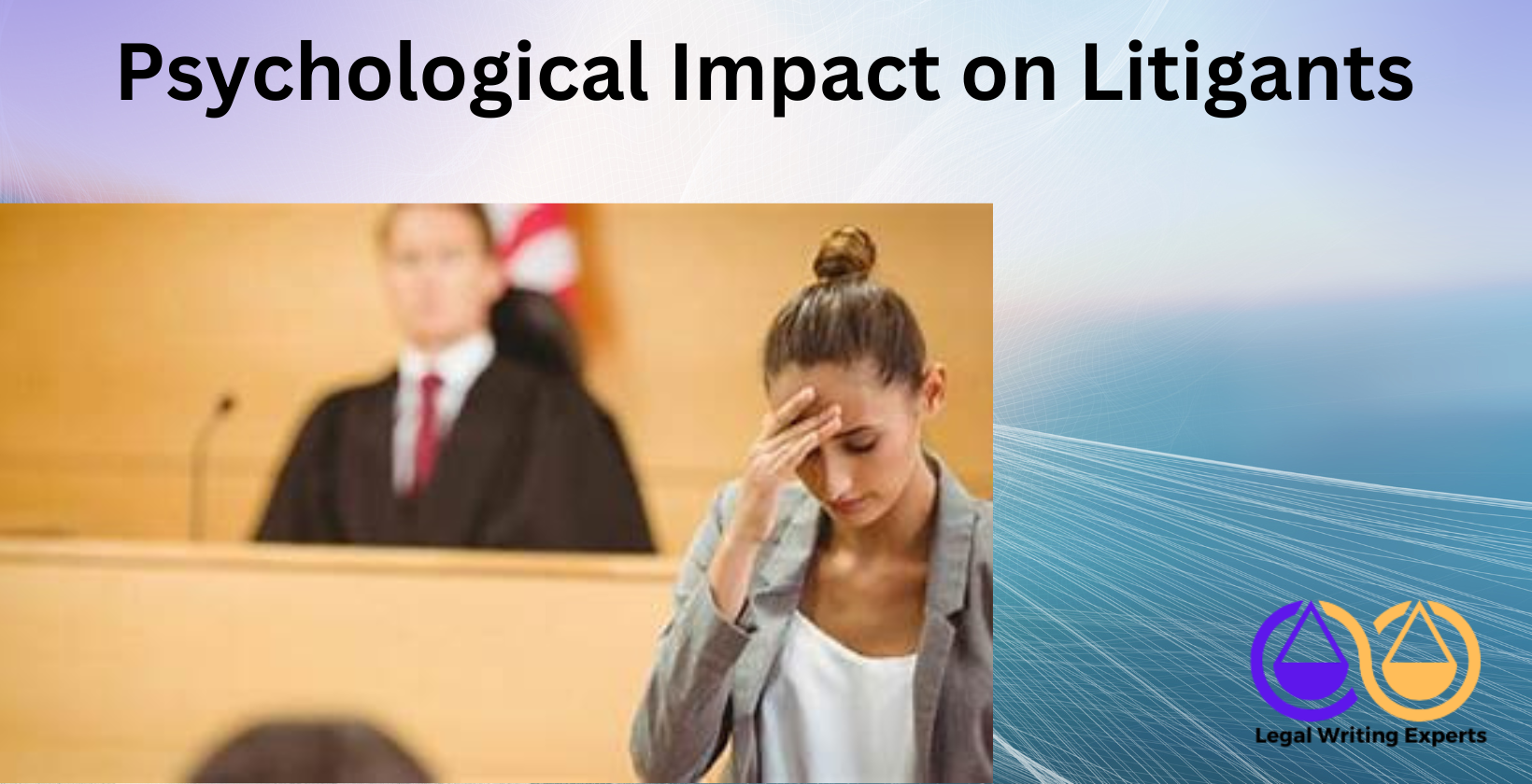 Psychological Impact on Litigants Anxious litigant holding head in courtroom